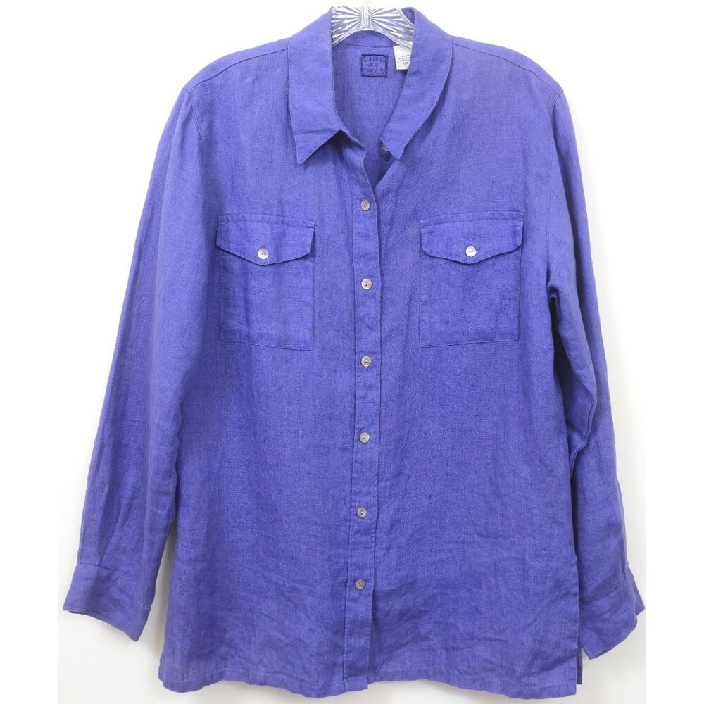Linq by Chico's 100% Linen Purple Size 1‎ (SM) Long Sleeve Button Down Shirt